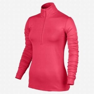 Nike Pro Warm Women's 1/2 Zip Lifestyle Top Light Cushion Red Sunblush Medium